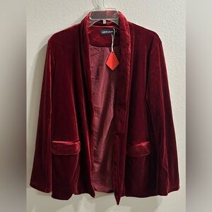 Red Velvet Open Front Blazer Womens XL Romantic Valentine's Day Dark Academia